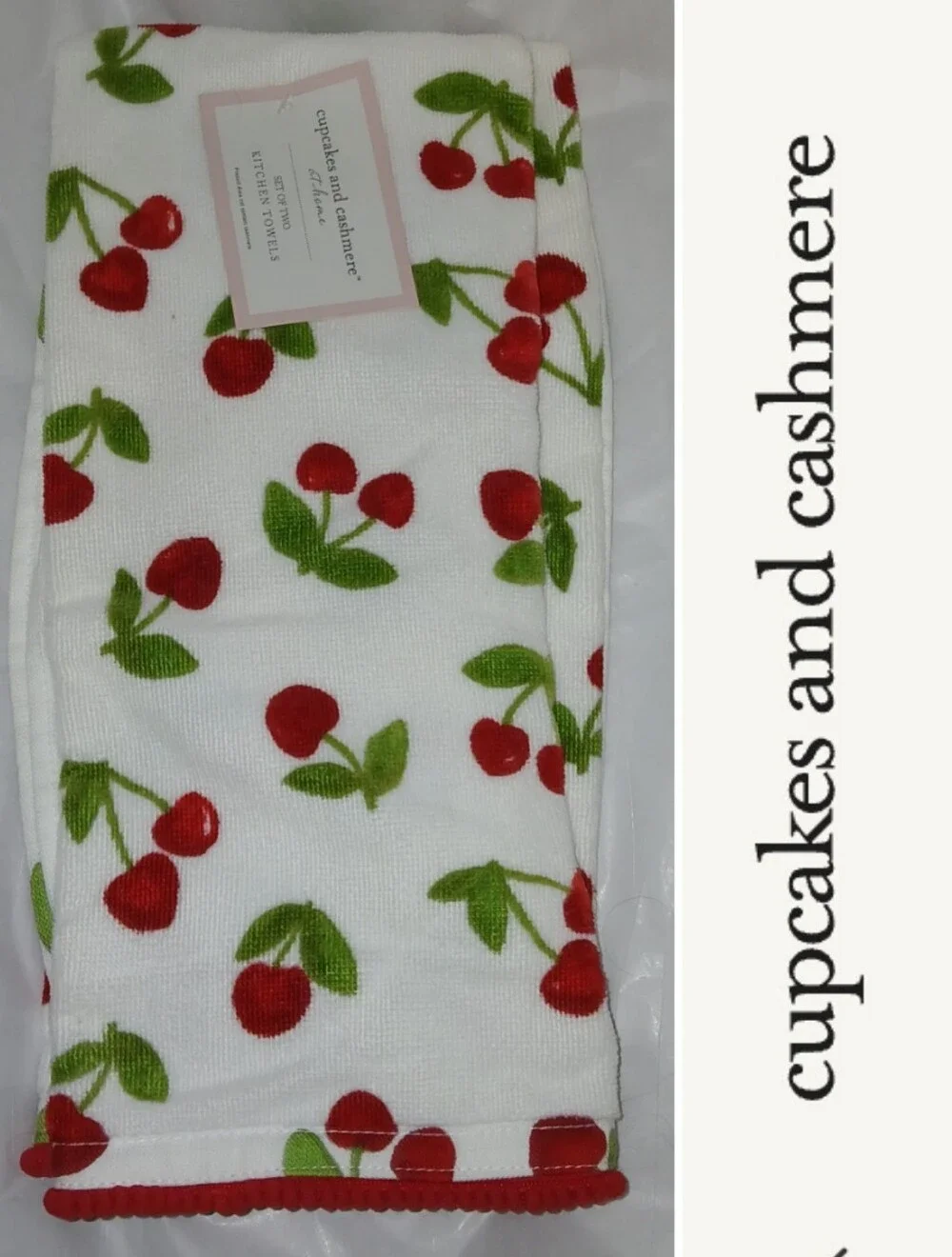 🍒2 Pack Cupcakes & Cashmere Cherry Print Kitchen Towels 100% Cotton